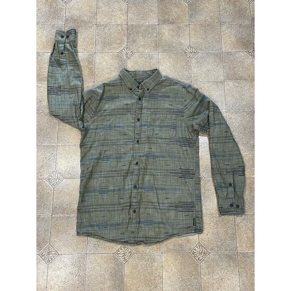prAna Sz Tall Medium Slim Fit Organic Cotton Long Sleeve Green Button Down Shirt - Picture 3 of 13